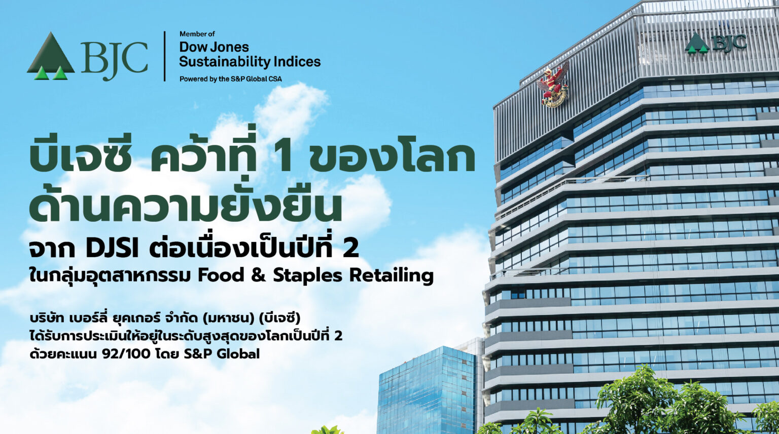 บีเจซี คว้าที่ 1 ด้านความยั่งยืนจาก DJSI ต่อเนื่องเป็นปีที่ 2 ในกลุ่มอุตสาหกรรม Food & Staples Retailing ด้วยคะแนนสูงสุดของโลก
