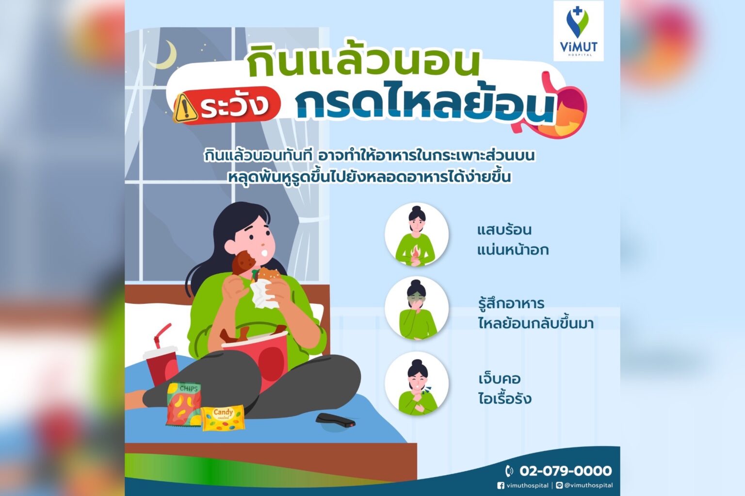 สายกินดึกควรพักก่อน! “โรคกรดไหลย้อน” เพื่อนตัวร้ายวัยทำงาน แพทย์ รพ.วิมุต ชี้ รีบรักษา-ปรับพฤติกรรม ก่อนชีวิตพังไม่รู้ตัว