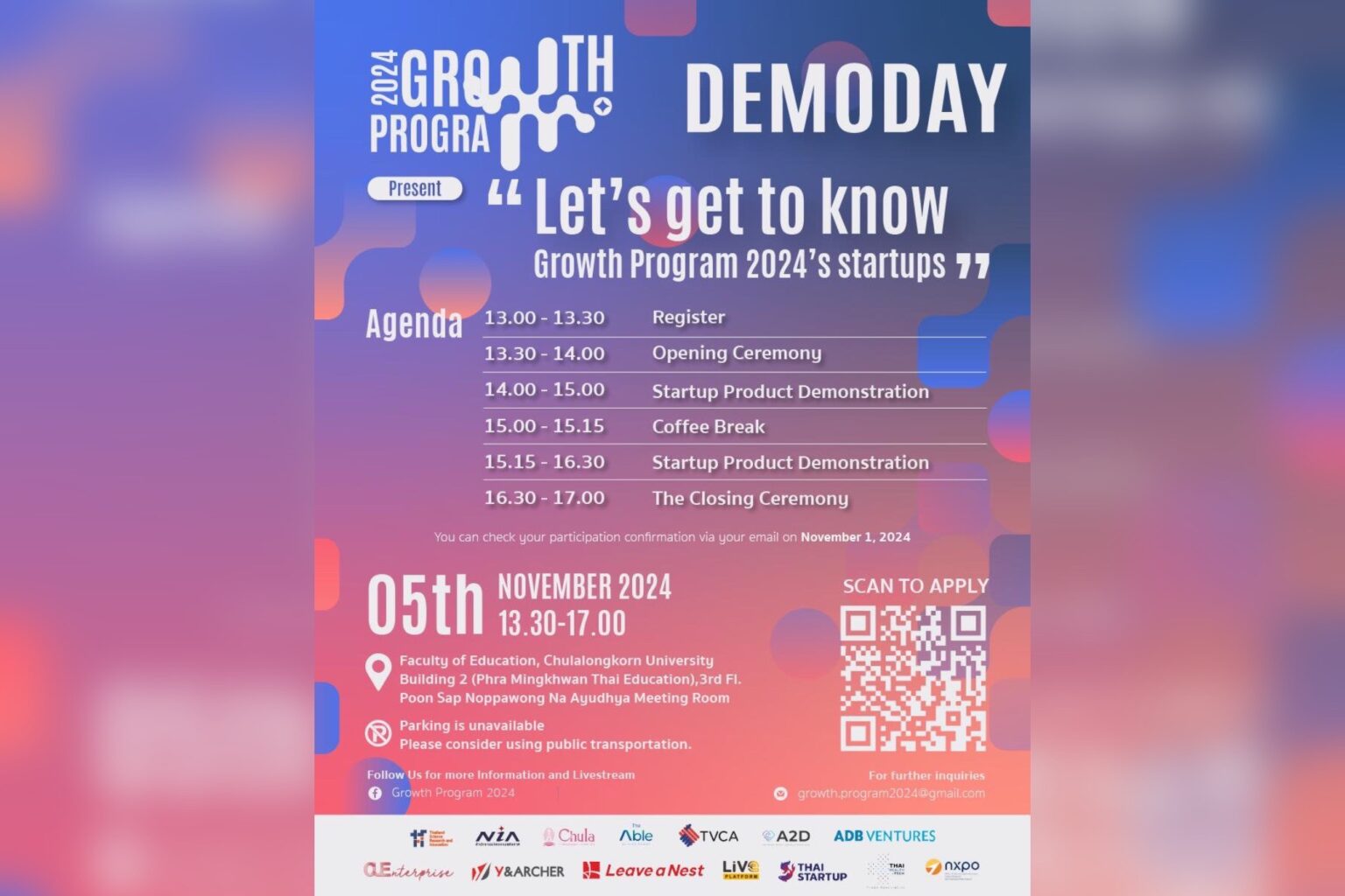 โครงการ Growth Program 2024 เปิดงาน Demo Day ร่วมค้นหาอนาคตของนวัตกรรม พบ 20 Startup ไฟแรง ที่จะมาเปิดประสบการณ์ใหม่ จากความฝัน สู่ความสำเร็จ