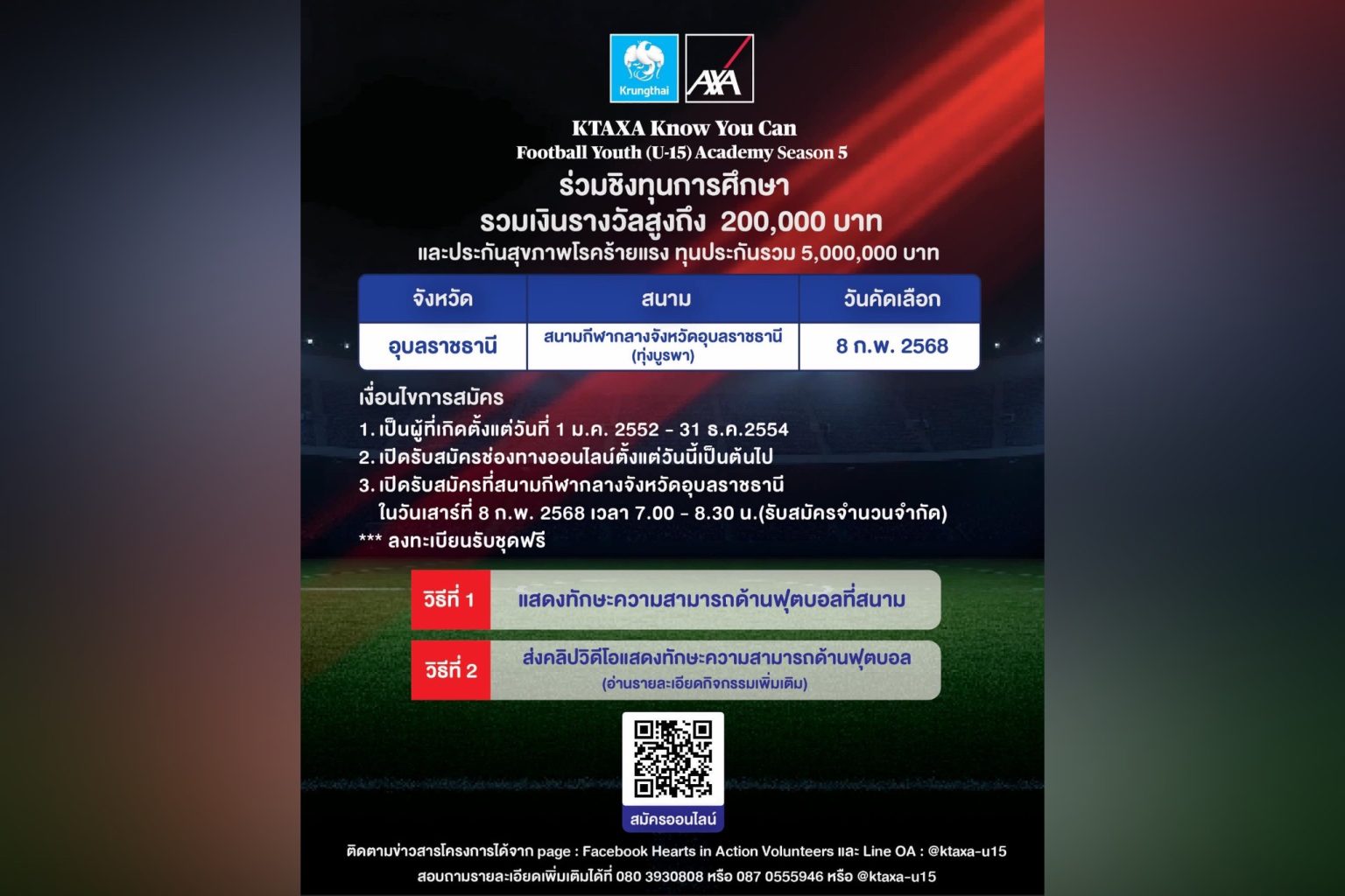 กรุงไทย-แอกซ่า ประกันชีวิต เปิดสนามที่ 2 ภายใต้โครงการ KTAXA Know You Can Football Youth (U-15) Academy Season 5 ณ สนามกีฬากลางอุบลราชธานี