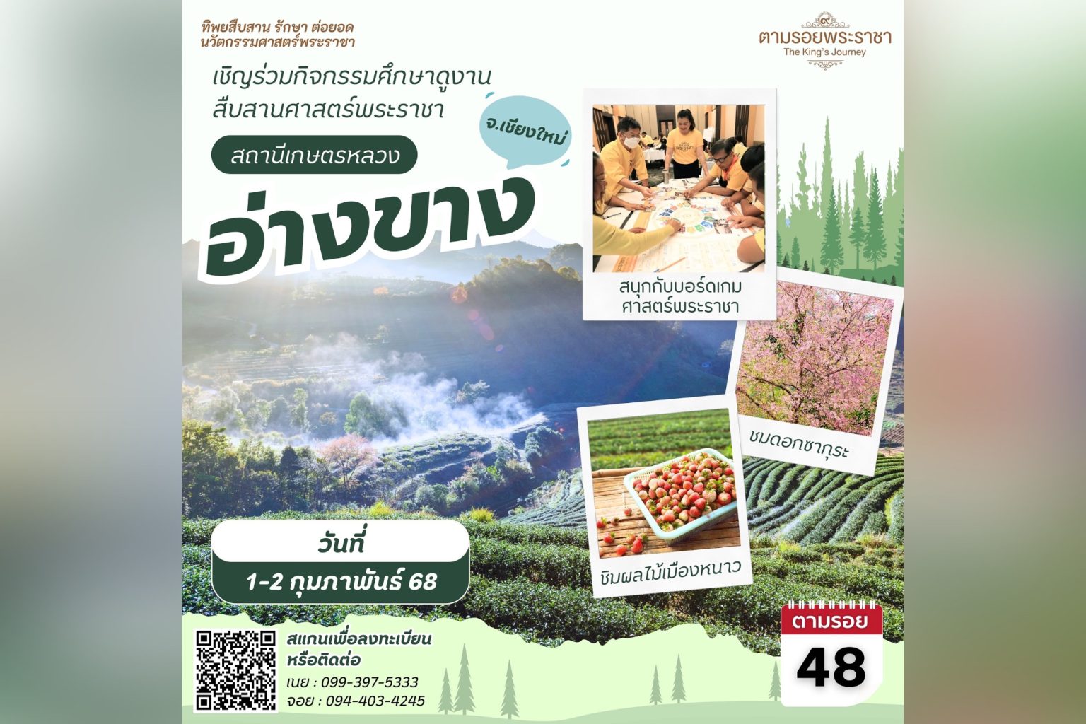 “ทิพยสืบสาน รักษา ต่อยอด นวัตกรรมศาสตร์พระราชา ครั้งที่ 48” เชิญชวนร่วมเดินทางขึ้นดอยอ่างขาง โครงการหลวงแห่งแรกที่สูงที่สุดในสยาม