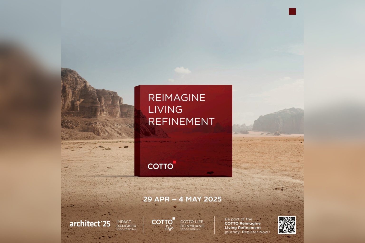 COTTO พลิกเกม! ขยายบทบาทสู่โลกของการตกแต่งชวน ‘นักออกแบบ’ ร่วมเปิดมุมมองใหม่ในงาน “Reimagine Living Refinement” ณ COTTO LiFE ดอนเมือง และ งานสถาปนิก’68 เมืองทองธานี 29 เม.ย. – 4 พ.ค. นี้