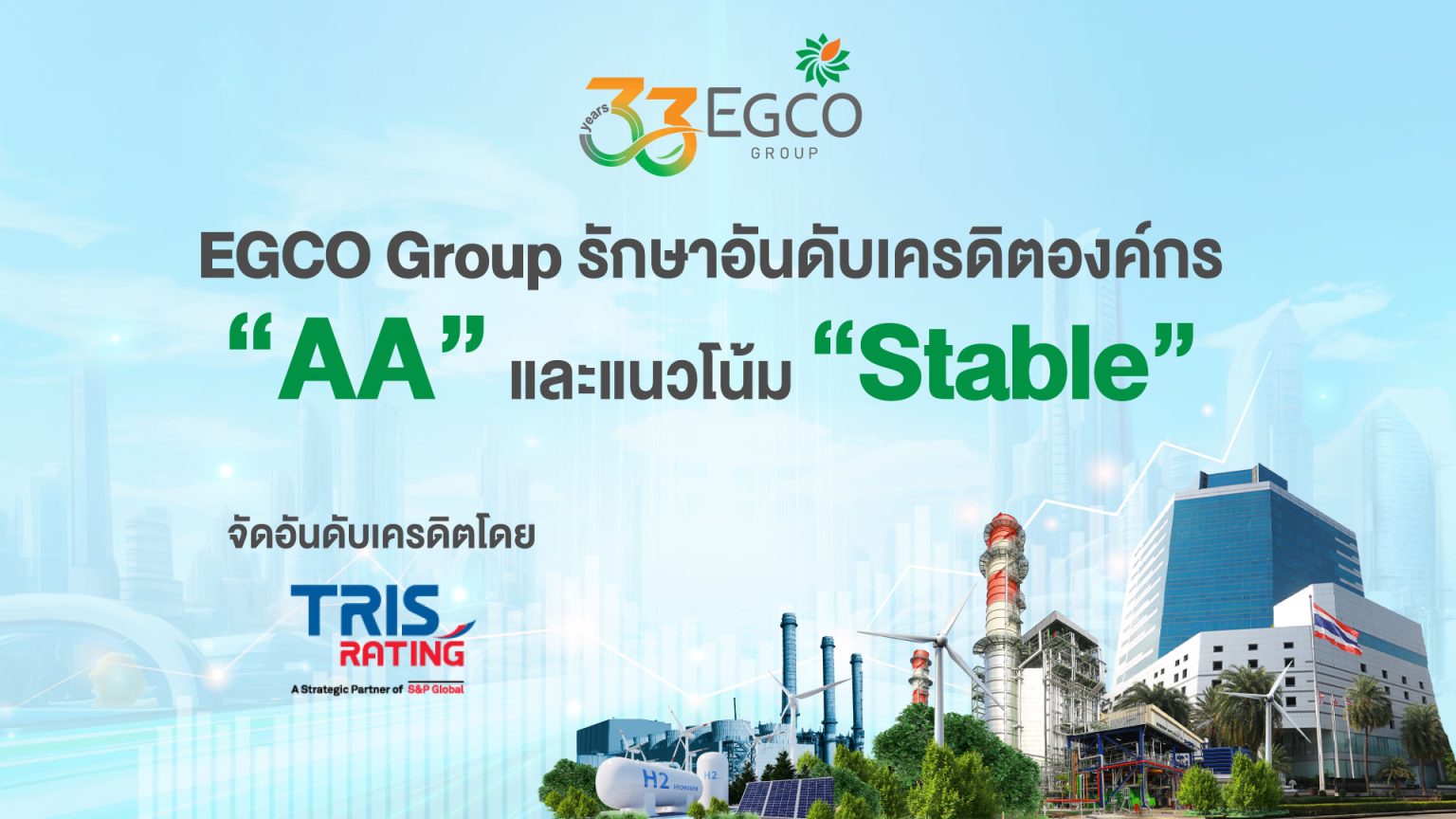 EGCO Group รักษาอันดับเครดิตองค์กรและหุ้นกู้ที่ “AA / Stable” ตอกย้ำสถานะผู้นำธุรกิจไฟฟ้าระดับ Investment Grade