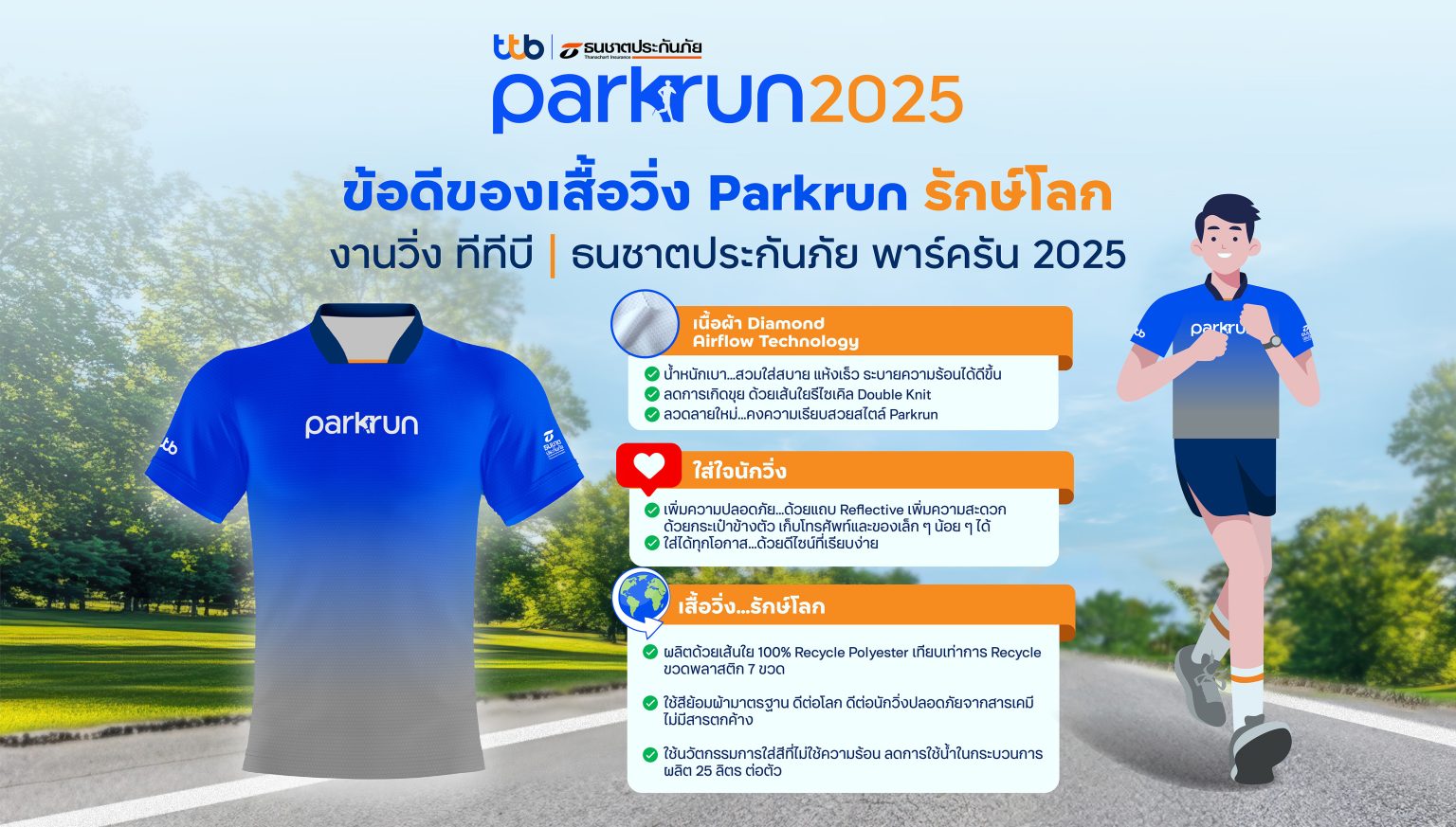 สายวิ่งรักษ์โลกห้ามพลาด เสื้อวิ่ง “ทีทีบี | ธนชาตประกันภัย พาร์ครัน 2025”