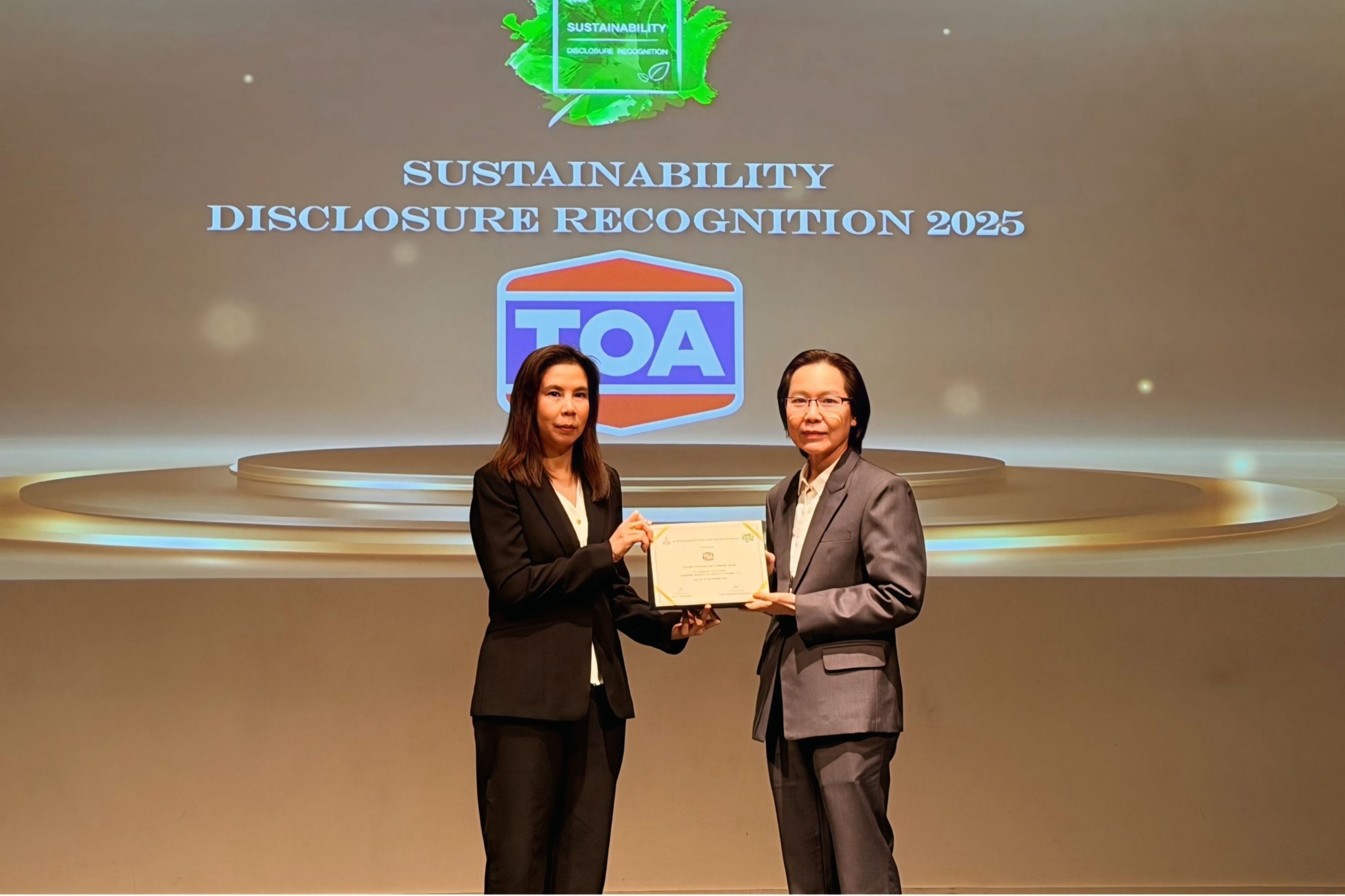 TOA ตอกย้ำผู้นำด้านความยั่งยืน รับรางวัล “Sustainability Disclosure Recognition”