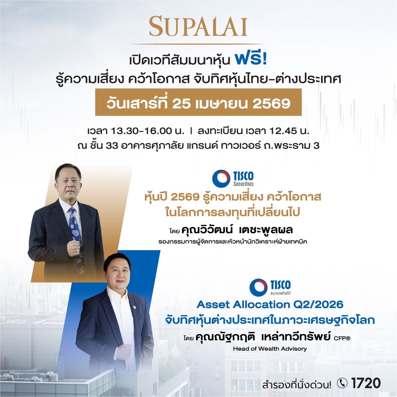 ศุภาลัย X ทิสโก้ เปิดพื้นที่อัปเดตความรู้ เจาะลึก “กลยุทธ์การลงทุนปี 2569” รู้ความเสี่ยง คว้าโอกาส จับทิศตลาดหุ้น