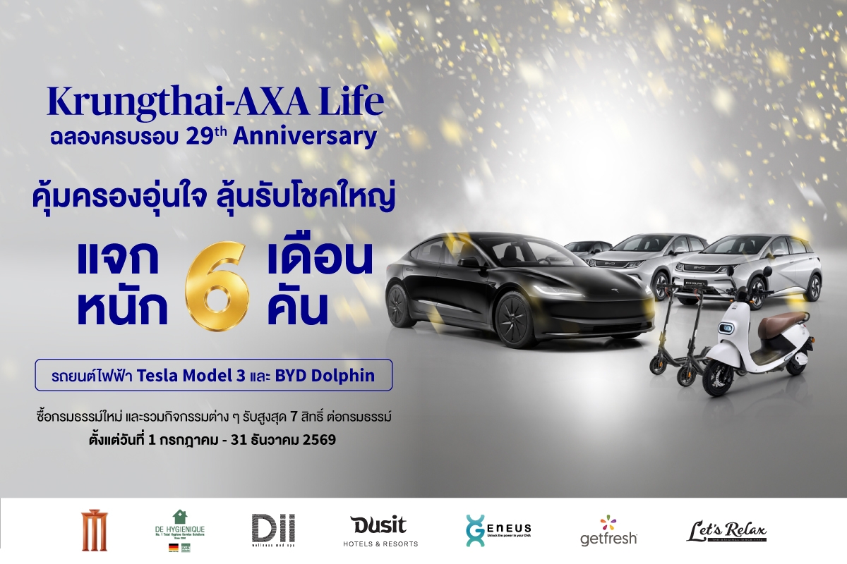 กรุงไทย-แอกซ่า ประกันชีวิต ฉลองครบรอบ 29 ปี  จัดแคมเปญใหญ่ “คุ้มครองอุ่นใจ ลุ้นรับโชคใหญ่ 6 เดือน 6 คัน”