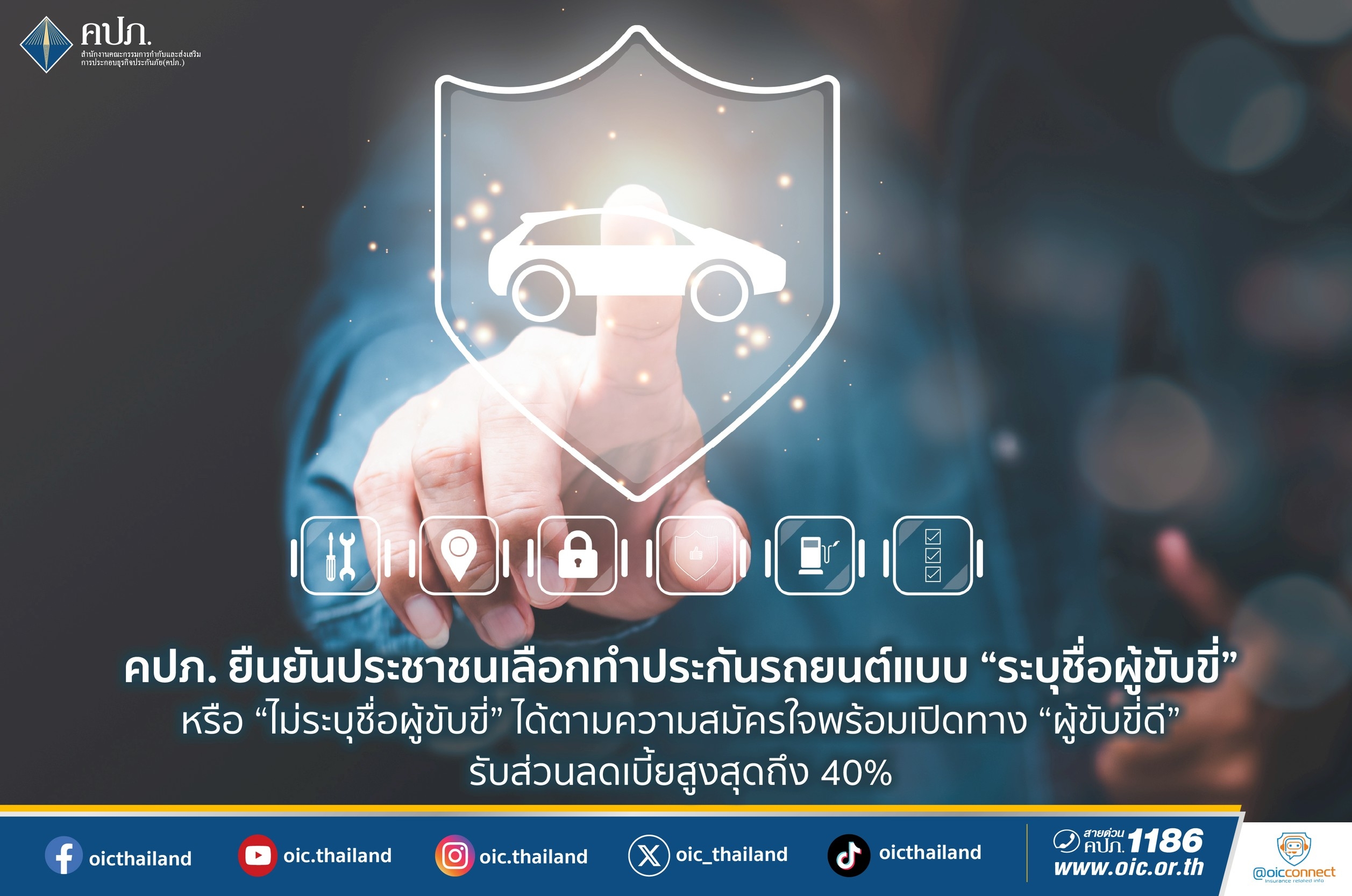 คปภ. ยืนยันประชาชนเลือกทำประกันรถยนต์แบบ “ระบุชื่อผู้ขับขี่” หรือ “ไม่ระบุชื่อผู้ขับขี่” ได้ตามความสมัครใจ พร้อมเปิดทาง “ผู้ขับขี่ดี” รับส่วนลดเบี้ยสูงสุดถึง 40%