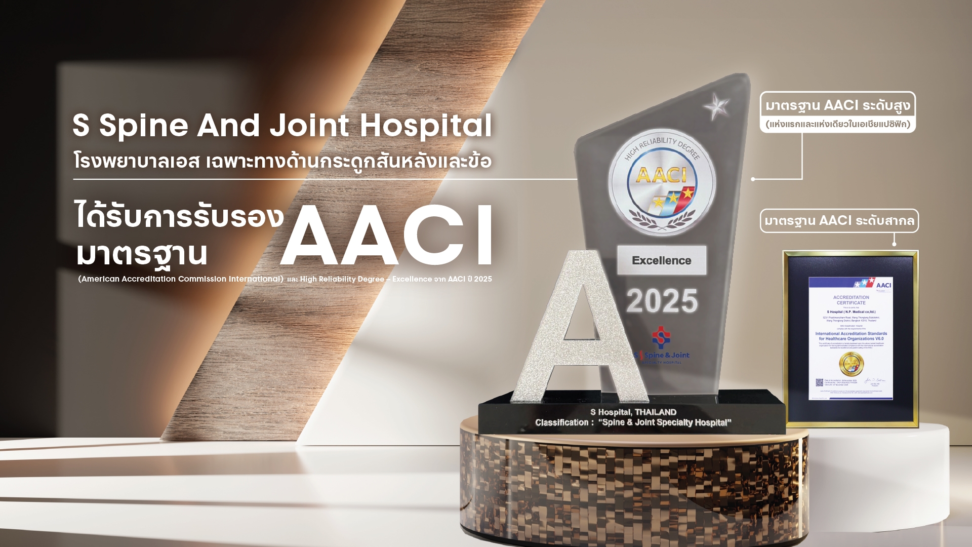 “เอส สไปน์ แอนด์ จอยท์” คว้ามาตรฐาน AACI ระดับ Excellence แห่งแรกในเอเชียแปซิฟิก ตอกย้ำศักยภาพโรงพยาบาลเฉพาะทางไทย